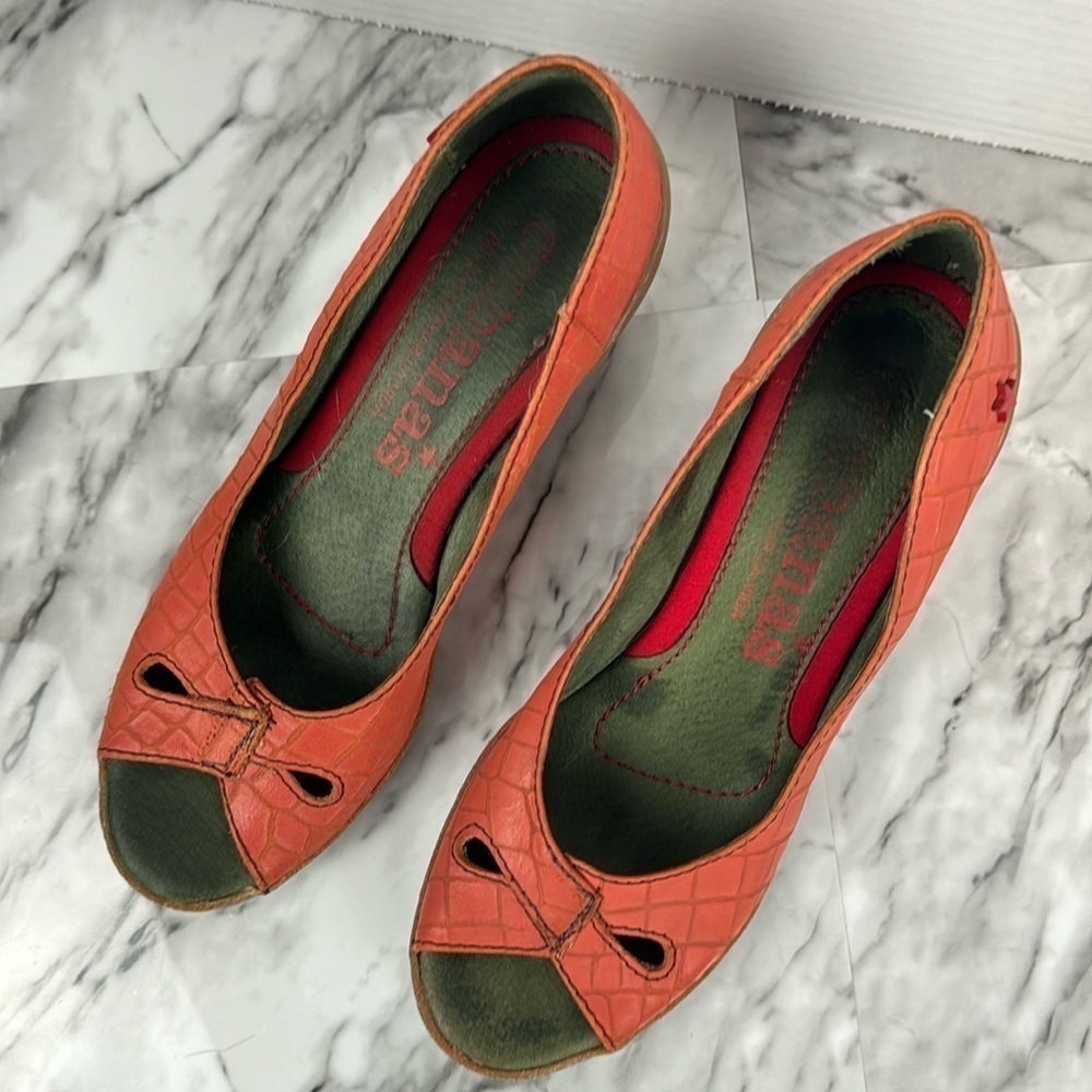 Cubanas peep toe kitten heel leather shoe burnt orange womens 7